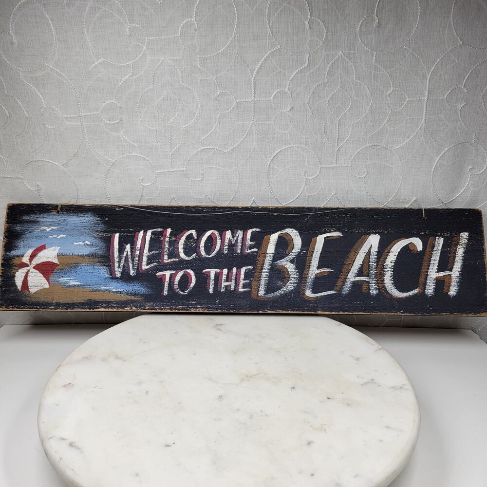 Welcome to the Beach Wood Sign 24"x6" Rustic Wall‎ Decor Hand Painted Board